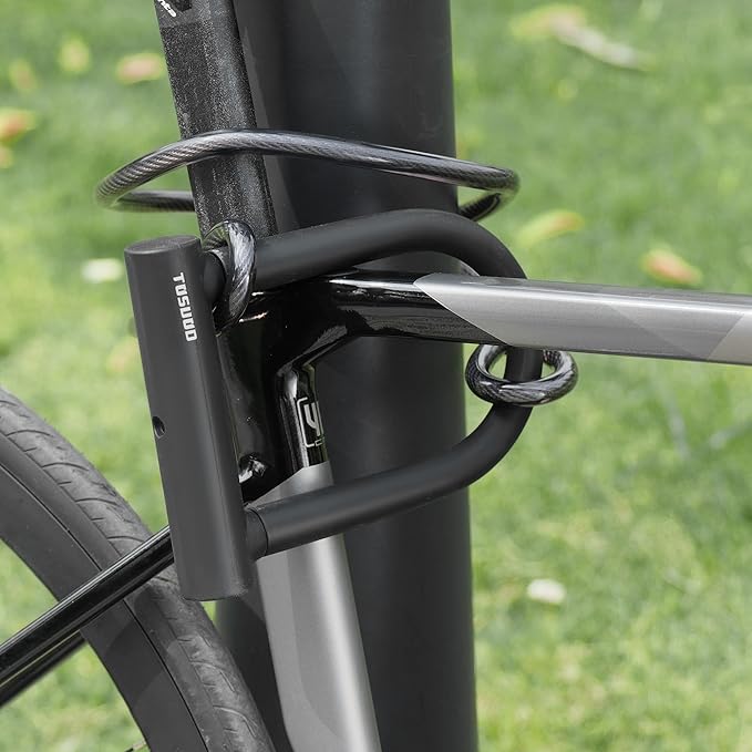 Oversized Bike U Lock Set Heavy Duty Anti Theft Bike Lock with 4FT Steel Cable Bicycle U Lock with Keys Mounting Bracket for Road, Mountain, Electric & Folding Bike