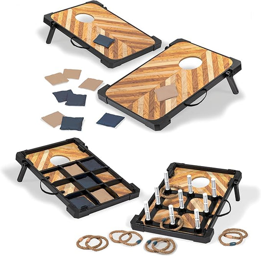 EastPoint 3-in-1 Bean Bag Toss, Tic Tac Toss, Ring Toss Game Set