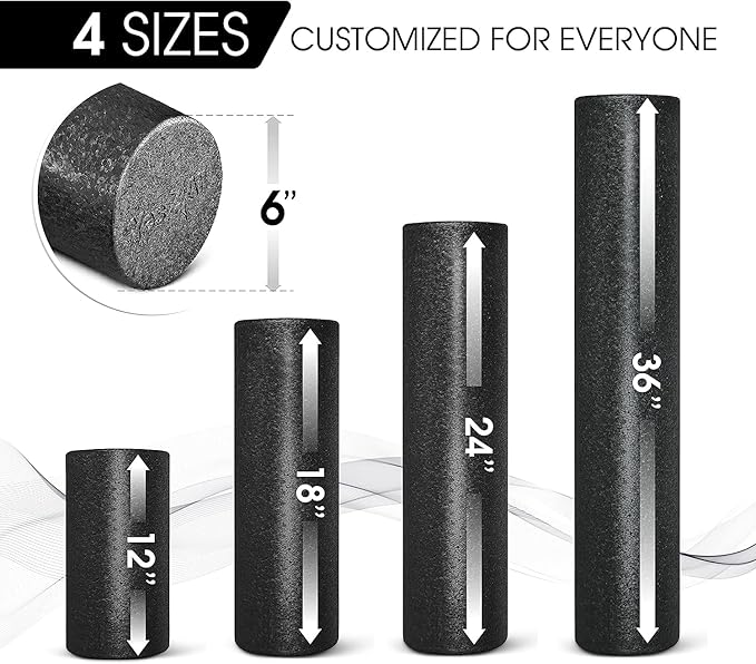 Yes4All High Density Foam Roller for Back, Variety of Sizes & Colors for Yoga, Pilates - Black - 24 Inches