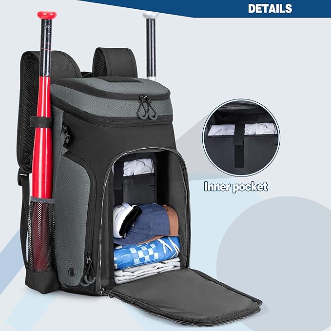 Baseball Bag for Adult and Youth, Baseball Backpack Softball Bag with Helmet Holder, Shoe Compartment and Fence Hook