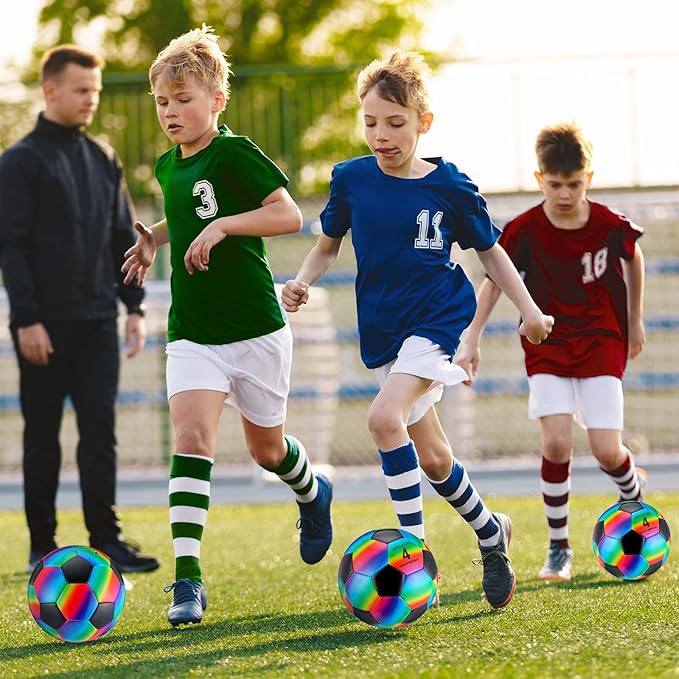 Retisee 2 Pcs Rainbow Soccer Ball with Pump Official Size Indoor Outdoor Soft Inflatable Soccer Sport for Child Teen Adult for Practice Game