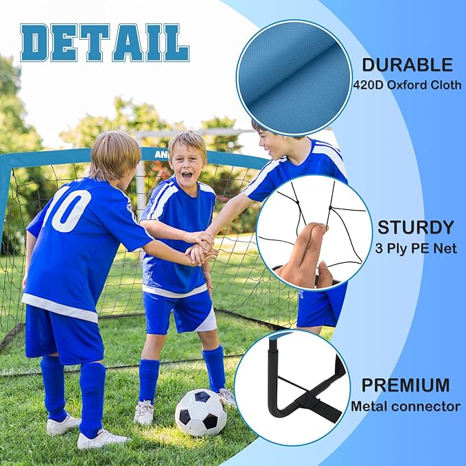 6x4FT Kids Soccer Goal for Backyard Set Portable Soccer Goal with Ball Pump and Cones Soccer Net Set of 2 Training Equipment Outdoor Sports Gift
