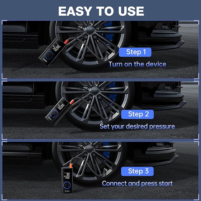 OlarHike Tire Inflator Portable Air Compressor, Long Range Battery, 160PSI Auto Air Pump for Car Tires, Bike,Bicycle, Motorcycles,Electric Pump with LED Light & Digital Pressure Gauge