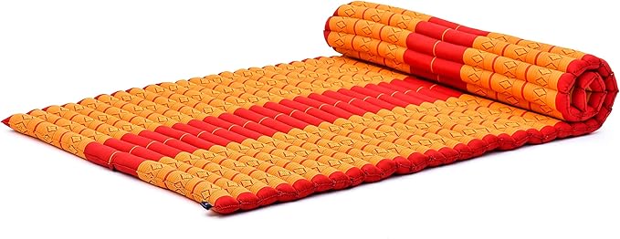 Leewadee - Kapok Roll Mat – Handcrafted Folding Sleep & Relaxation Mattress from Thailand, Ideal as Guest Bed, Camping Mat, Yoga Mat or Traditional Futon, 75 x 39 inches, Orange Red