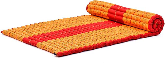 Leewadee - Kapok Roll Mat – Handcrafted Folding Sleep & Relaxation Mattress from Thailand, Ideal as Guest Bed, Camping Mat, Yoga Mat or Traditional Futon, 75 x 39 inches, Orange Red