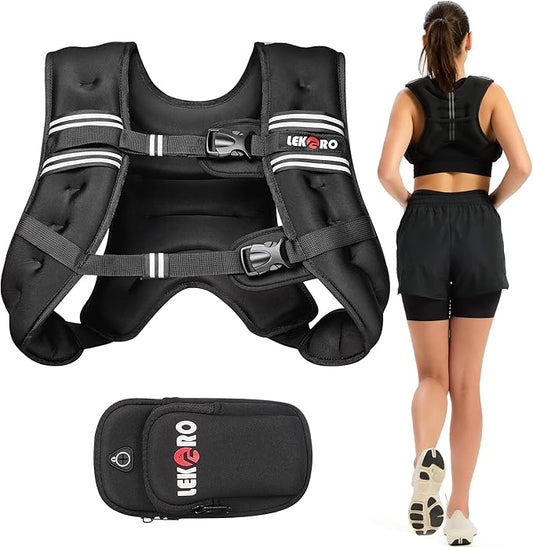 Weighted Vest, 6lbs/8lbs/12lbs/16lbs/20lbs/25lbs/30lbs Weights Vest for Women Men with Reflective Stripe for Workout, Strength Training, Running, Walking