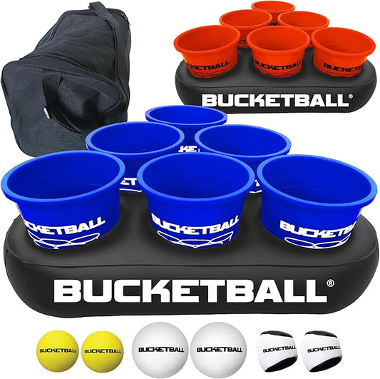 BucketBall | Team Color Edition | Party Pack (Navy Blue/Orange): Original Yard Pong Game: Best Camping, Beach, Lawn, Outdoor, Family, Adult, Tailgate, Jumbo, Giant Game