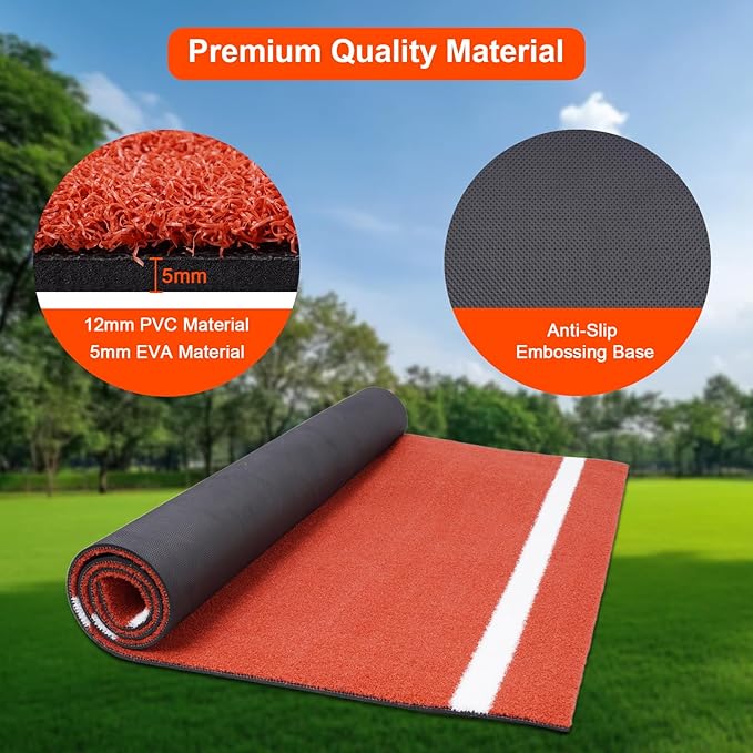 Baseball Hitting Mat, Home Plate Mat with Anti-Slide Rubber Back, 6’ x 4’ | 10’ x 3.8‘ | 12‘ x 6’ Portable Batters Box Turf Mat Baseball for Hitting Practice - Indoor and Outdoor Use