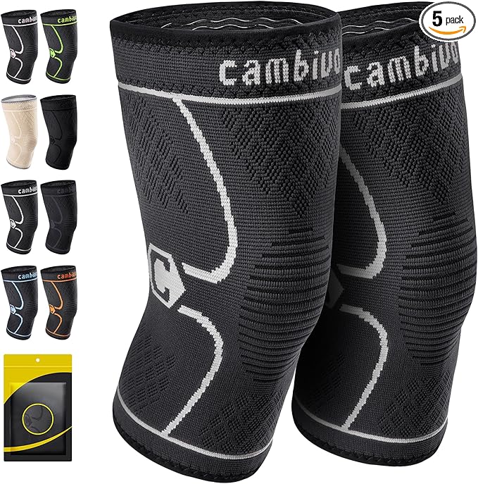 CAMBIVO 2 Pack Knee Brace, Knee Compression Sleeve for Men and Women, Knee Support for Running, Workout, Gym, Hiking, Sports (Gray,X-Large)