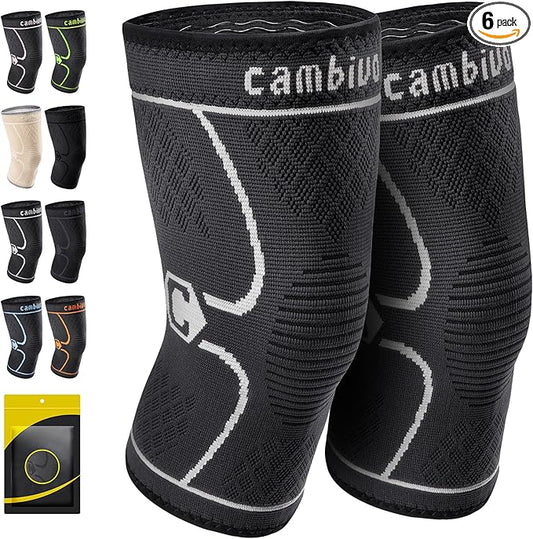 CAMBIVO 2 Pack Knee Brace, Knee Compression Sleeve for Men and Women, Knee Support for Running, Workout, Gym, Hiking, Sports (Gray,Medium)
