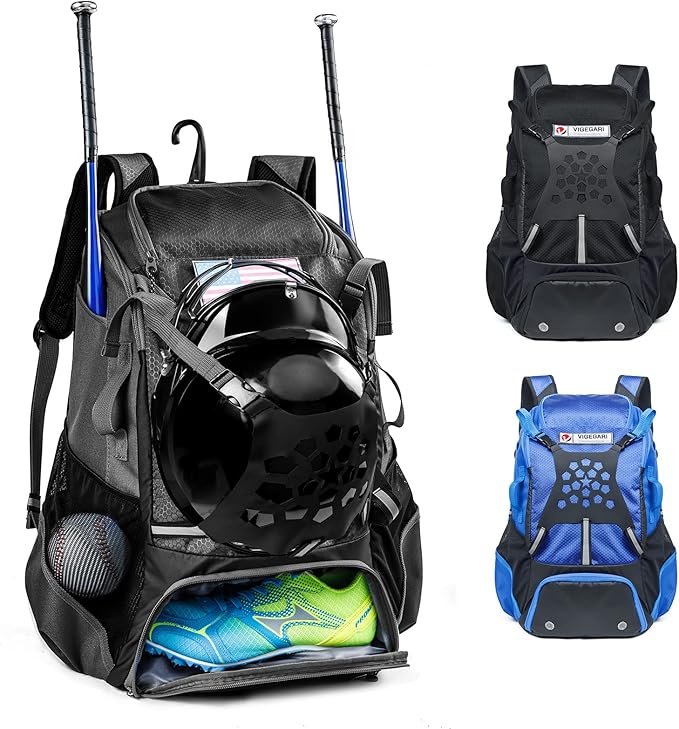 Baseball Backpack for Youth, Boys, Adults - Bat and Softball Equipment Bag With Glove Holder, Helmet, Shoes Compartment - T-Ball Accessories and Baseball Gifts