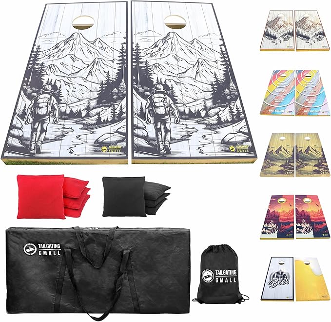 Cornhole Board Set 4FTx2FT Solid Wood Regulation Size Cornhole Set Includes 8 Cornhole Bags for Adults