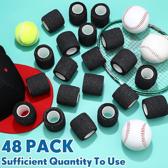 Treela 48 Pack Self Adhesive Wrap Bandage Bulk, 2 Inches x 5 Yards Self Adherent Cohesive Bandage Elastic Athletic Tape Breathable Wound Tape for Stretch Athletic Sports Wrist Ankle(Black)