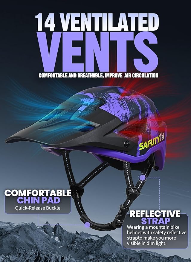 Mountain Bike Helmet for Adults & Youth Lightweight Impact-Resistant with Adjustable Dial & Removable Visor Unisex Helmet for Mountain Biking Bicycle Clcying