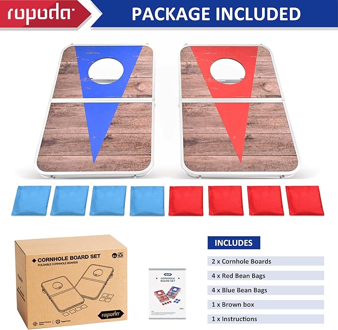 ROPODA Portable Cornhole Board Set,24 x 16 in Corn Hole Games for Adults with 8 Bean Bags, Lightweight Aluminum Alloy Edging Cornhole Set for Outdoor Games，Beach and Tailgates.