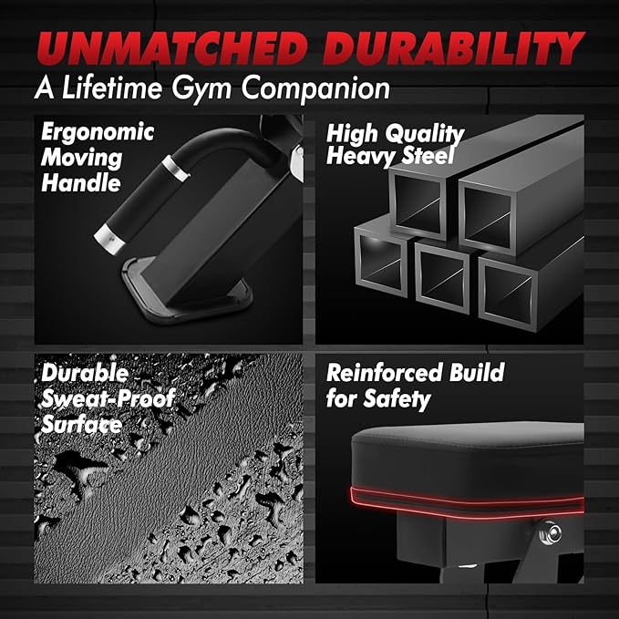 RITFIT Adjustable Weight Bench with Multiple Back Positions for Full Body Workouts, Incline, Decline, and Flat Settings for Home Gym Strength Training, 1300LB Capacity