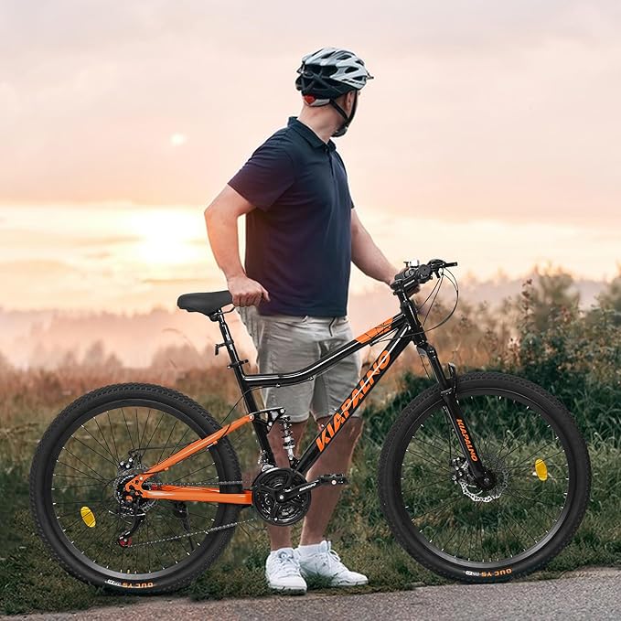 26 Inch Mountain Bike Dual Suspension for Mens Boys, 21 Speeds Steel Women Girls Mountain Bike Summer Travel Trip, Disc Brakes Adult Teens Sport Men Women Bicycle for Trail Commuter City Road