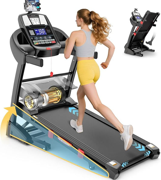 5.0 HP Folding Treadmills for Home with 15% Incline, 400 lbs Capacity Treadmills for Exercising, 0.6-10MPH, APP Control,Shock Absorption, Safe & Quiet