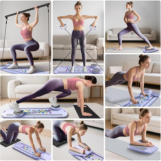 Pilates Board, Pilates Portable Reformer Machine 2025 for Home Workout, 7 in 1 Multifunctional Abdominal Board, Foldable Abs Trainer Machine, Pilates Core Workout Equipment for Women