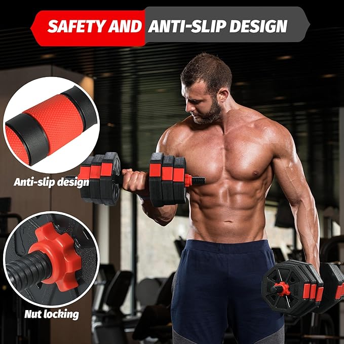 3-In-1 Octagonal Adjustable Dumbbell Set, 44/88LBSFree Weights Dumbbells with Anti-Slip Handle for Men & Women, Versatile Dumbbells Set of 2 with Connector, Perfect for Home Gym