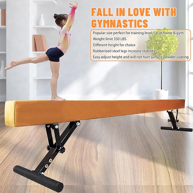 Adjustable Balance Beam Gymnastics Beam 8 FT Adjustable Height Beams for Kids, High and Low Floor Beams,Gymnastics Equipment for Kids Adults Training at Home and Gym Center