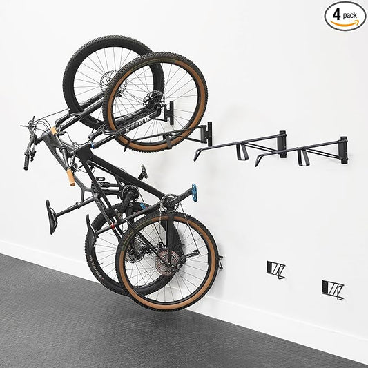 StoreYourBoard SwivelStow Mountain Bike Storage Rack 4 Pack – Heavy Duty Bike Hanger, No-Lift Bike Wall Mount for Garage Bike Storage, MTB and E-Bike, Holds 70 lbs, Patent-Pending