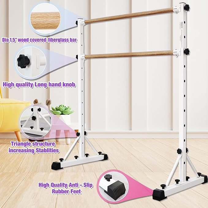 Adjustable Ballet Barre,Portable Dance bar,Fitness Equipment for Dance & Balance Excercise,Super Sturdy for Balance Workout,Weight Limit 250 LBS