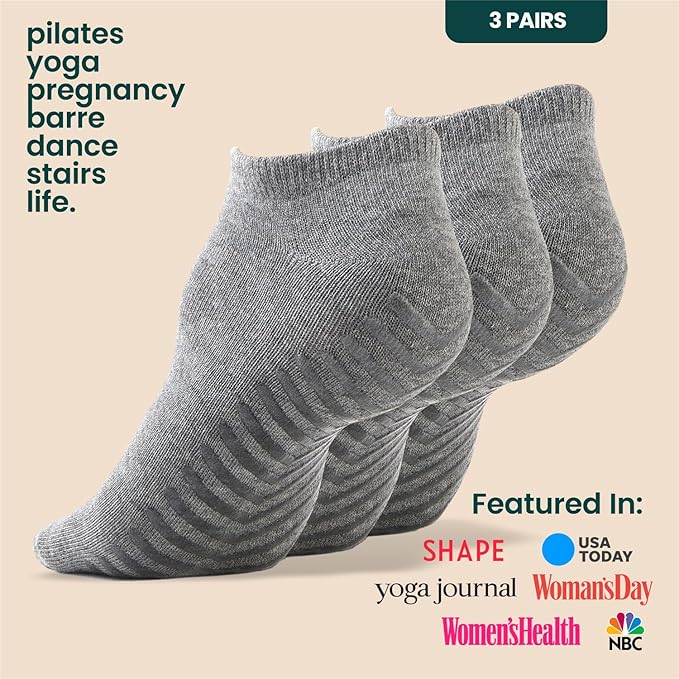 Gripjoy Grip Socks 3-Pack, Non Slip Socks for Yoga, Pilates, Barre, Dance