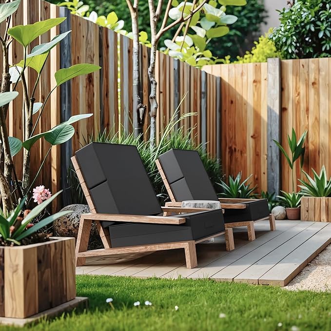 6 Inch Thick Foldable Deep Seat Cushion, 2 PCS 23 x 26 Inch Outdoor Water & Fade Resistant Olefin Patio Furniture Replacement Chair Cushion, with Removable Cover, Handle and Straps, Dark Gray