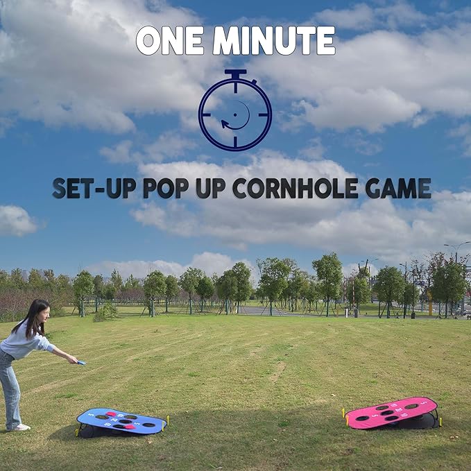 Pop up Cornhole Sets for Backyard Portable Collapsible Cornhole Game with 8 Bean Bags Lightweight Carrybag and 8 Stakes Easy go Anywhere for Travel and Family Game