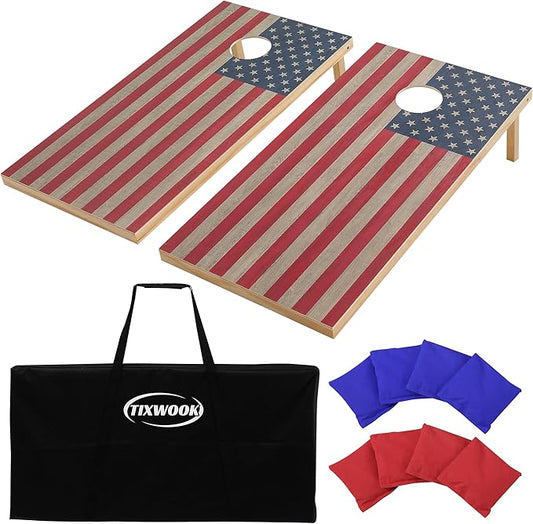 4 x 2 ft Solid Wood Cornhole Board Set with 8 Bean Bags and Carrying Bag, Premium Toss Game for Kids and Adults