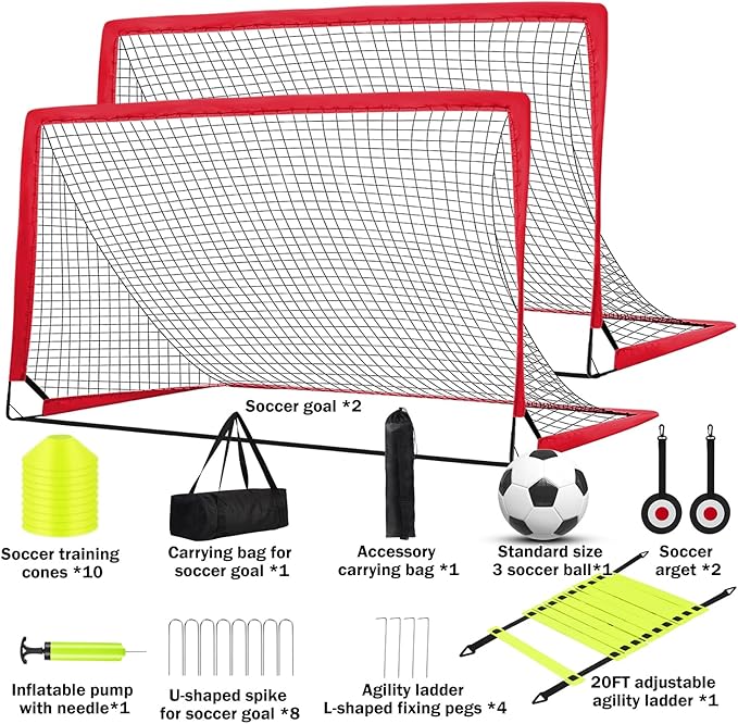 6x4 FT Kids Soccer Goals for Backyard - 2 Pack Soccer Nets, Portable Pop Up Goal Set with Training Mat, Cones, Target & Ball - Soccer Training Equipment Gift for Boys/Girls Ages 3-12