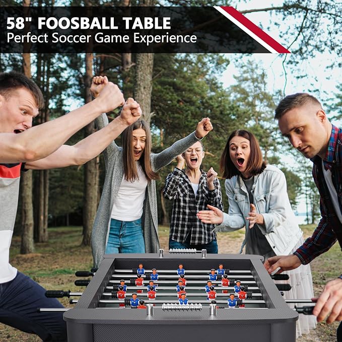 58 Inch Foosball Table, Full Size Competition Soccer Game Table for Adults & Kids, Heavy-Duty Indoor Arcade Table for Game Rooms & Parties (Black)