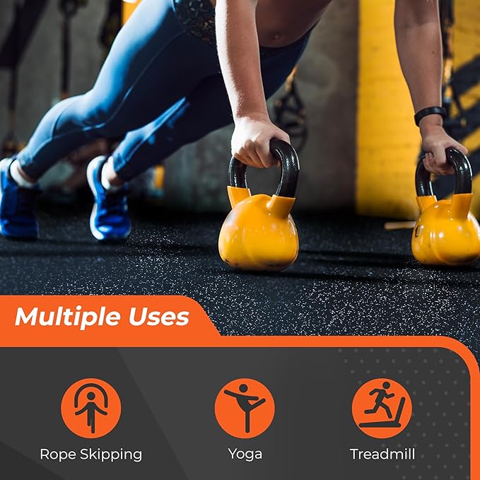 SUPERJARE 0.4'' Thick 12 Pcs 48 Sq Ft Rubber Top Exercise Equipment Mats, High Density EVA Foam Mats with Rubber Top, Interlocking Gym Flooring for Home Gym, Protective Workout Mat, Black/Blue