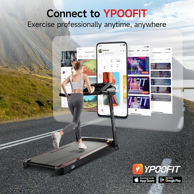 RHYTHM FUN Treadmill with Incline, 8.0 MPH Treadmills for Home with 8% Incline, Foldable Treadmill with Handles, Low Noise Walking Pad for 300 lbs