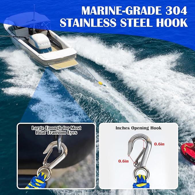 Boat Tow Harness for Tubing, Self Centering Tow Harness for 1-4 Riders Towable Tubes, Floating Boat Tow Rope for Watersports