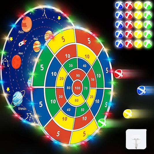 36 Inch Large LED Dart Board Double Sided Dartboard with 20 LED Sticky Balls Planet Giant Dartboard Shooting Toys Indoor Outdoor Sport Toys Dartboards Party Game Toy Birthday Gifts