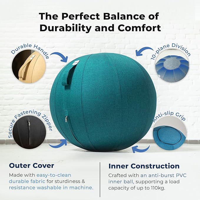 Balance Ball Chair for Office & Home - Ergonomic Exercise Ball for Posture & Back Pain Relief, Yoga Ball Chair - Sitting Ball with Washable Linen Cover