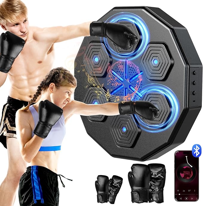 2025 New Music Boxing Machine with Two Pairs of Gloves Upgraded 2.0 Smart Bluetooth Music Boxing Parent-Child Games Wall-Mounted Exercise Equipment for Home