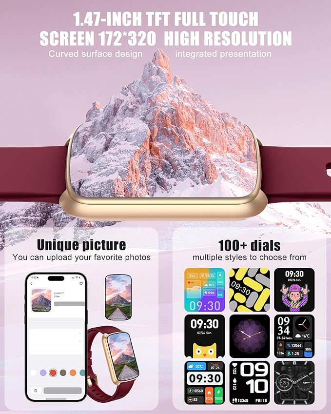 Fitness Tracker, Smart Watch for Women Men with 24/7 Heart Rate/Blood Pressure/Blood Oxygen Monitor,Sleep Tracker,Step & Calorie Counter, IP68 Waterproof Fitness Watches Compatible with Android&iPhone