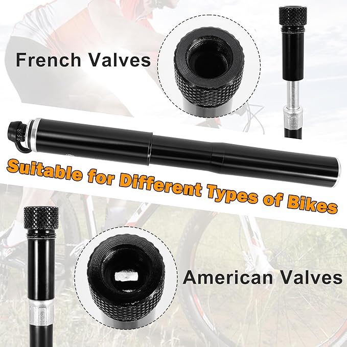 RUTU Bike Pump Portable - Mini Bike Pump 120PSI - Made of 6061 CNC Aluminum Alloy - Compatible with Presta & Schrader Valves - Includes Bike Frame Mount & Tire Repair Kit