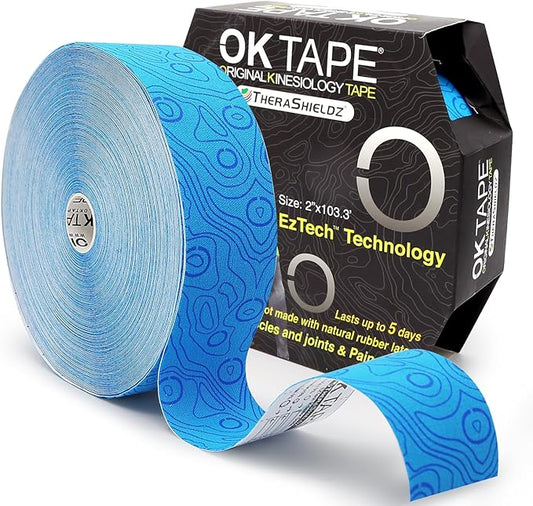 OK TAPE Kinesiology Tape Bulk 103Feet, Pro Adhesive, Water-Resistant k Tape, Elastic Athletic Tape, Latex Free, Uncut, Blue