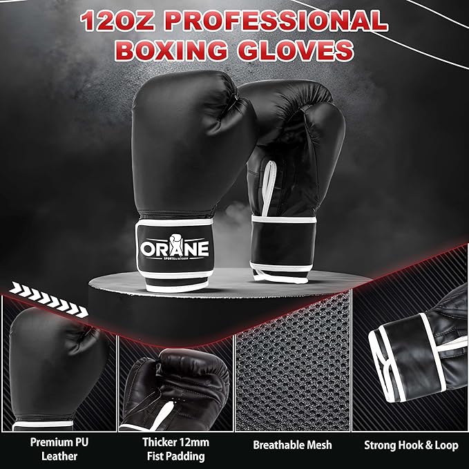 ORANE Punching Bag for Adults, 4FT PU Heavy Boxing Bag Set, Punching Bag with 12OZ Boxing Gloves, Chains, Hand Wraps, Best for MMA, Karate, Kickboxing, Martial Arts, Home Gym Training – Unfilled