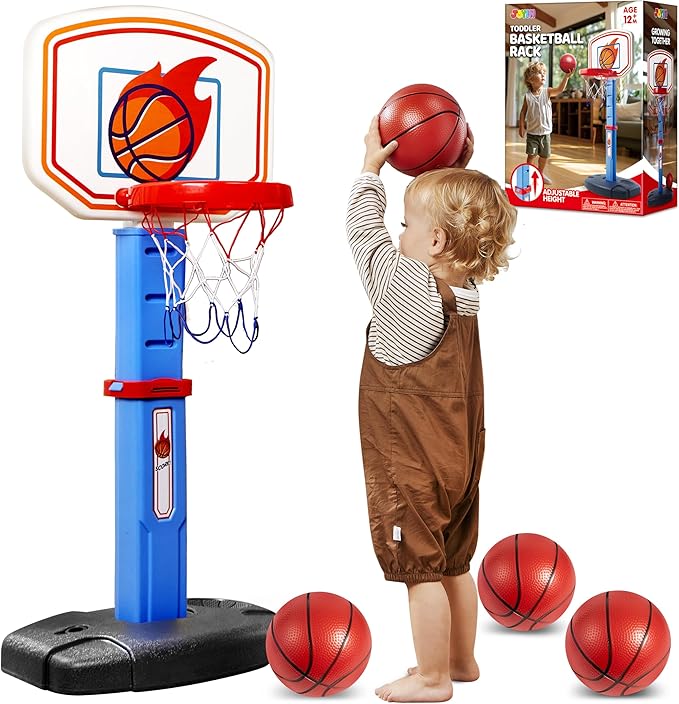 JOYIN Toddler Basketball Hoop Indoor, Adjustable Basketball Goal for Kids with 4 Balls, Game Toys for Playroom Pool Outdoor, Birthday Gift for Baby Boys Girls Age 1 2 3 4 - Air Pump Included
