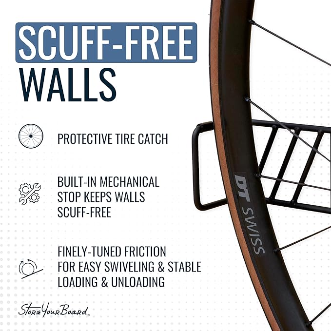 StoreYourBoard SwivelStow Bike Storage Rack 4 Pack, 2 MTB & 2 Road & Gravel Bike Wall Mounts, Heavy Duty Bike Hanger, No-Lift Bike Wall Mount for Garage Bike Storage, Holds 70 lbs, Patent-Pending