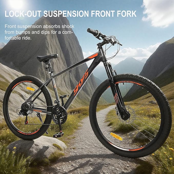 Men’s 27.5 Inch Mountain Bike, Adult Bike with 21-Speed Twist Shifters, Dual Disc Brakes, Front Suspension Hardtail, Easy Assembly