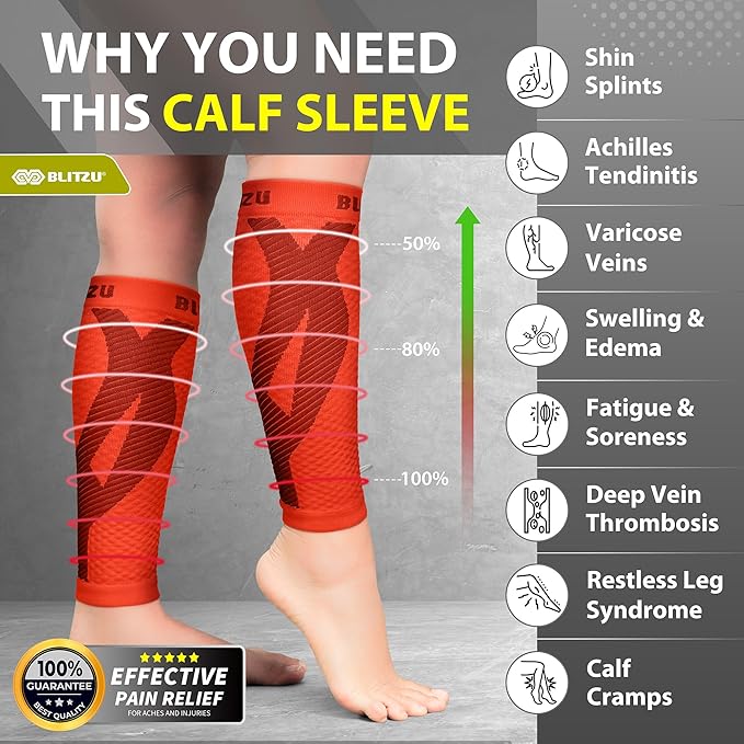 BLITZU Calf Compression Sleeve for Men & Women Footless Compression Socks Support Runners Leg Sleeve Shin Splints Pain Relief
