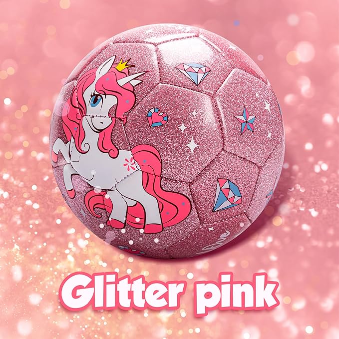 Kids Soccer Ball Size 2 Size 3 Size 4 Glitter Unicorn Dinosaur- For Toddlers Kids Age 1-3 3-8 8-12 - Sports & Outdoors Ball Inflatable with Pump - Gift for Girls Boys Children Youth School Birthday