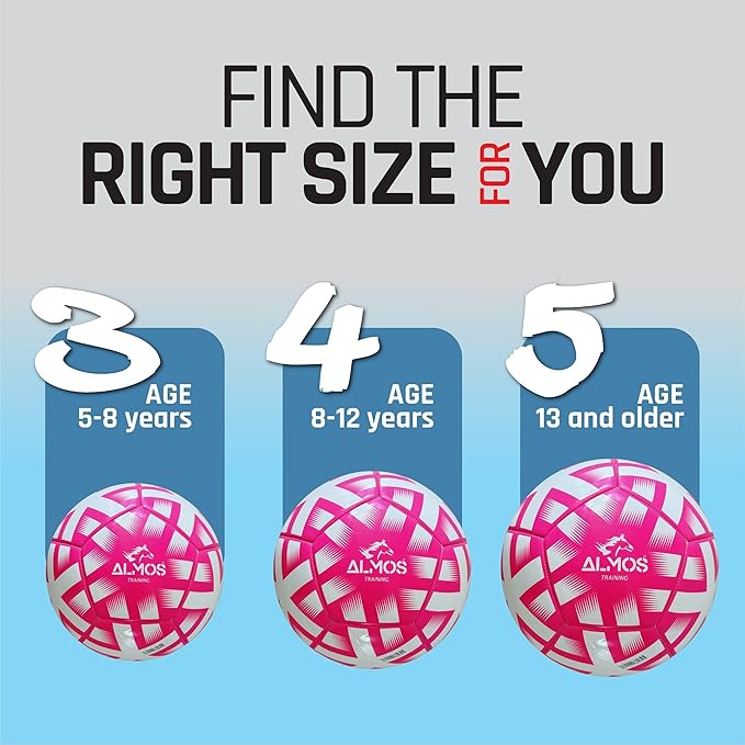 Almos Training Soccer Ball – for Club Match, Training, Match Performance, Indoor & Outdoor Soccer, Suitable for Grass & Astro | PVC Soccer Ball | Size 4 & Size 5 for Adult Soccer Players, Pink |