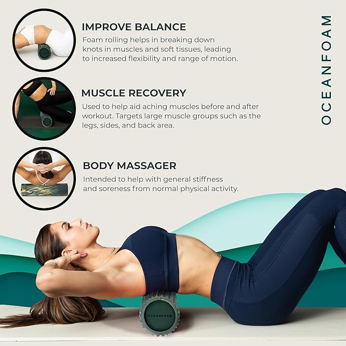 Oceanfoam Tidal Roller - Hunter, Gold & Natural Marbled - Muscle Massage Foam Roller for Back Pain & Stretching - Firm & Ergonomic Wide Wave Textured - Yoga, Athletics, Wellness - Full Size, 20" x 5"